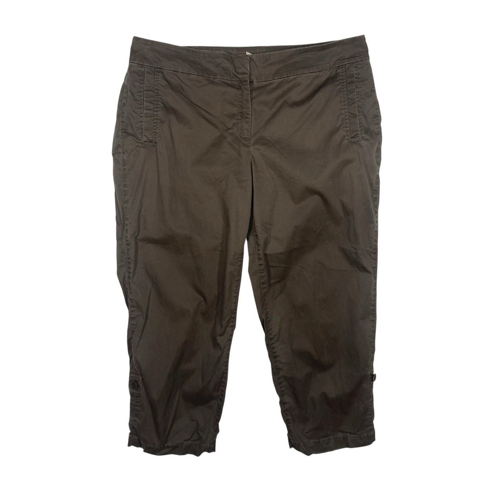 EILEEN FISHER Brown Stretch‎ Cropped Cargo Pants Hem Utility L Quiet Luxury